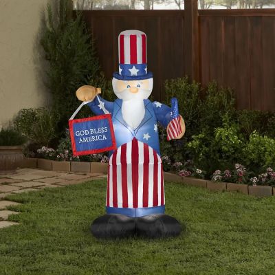 Gemmy Airblown Inflatable Uncle Sam with Flag and Banner  6 ft Tall  red Image 1