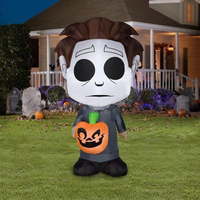 Gemmy Airblown Michael Myers with Jack o Lantern  5 ft Tall  grey Image 1