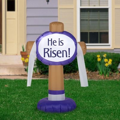 Gemmy Airblown Outdoor &#8220;He Is Risen&#8221; Easter Sign   3.5 ft Tall  brown Image 1