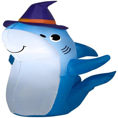 Gemmy Airblown Shark with Witch Hat  3.5 ft Tall  Multicolored Image 1