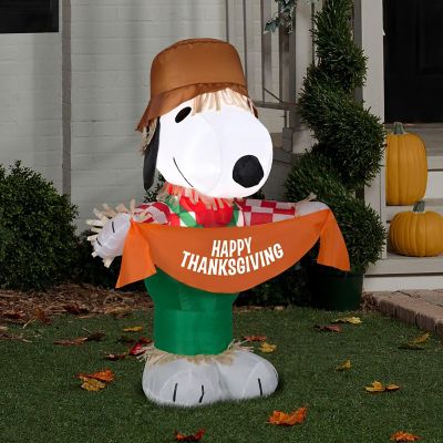 Gemmy Airblown Snoopy as Scarecrow Peanuts   3.5 ft Tall  Multicolored Image 1