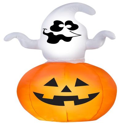 Gemmy Animated Airblown Spinning Ghost in Pumpkin  5.5 ft Tall  Multicolored Image 1