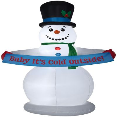 Gemmy Animated Christmas Airblown Inflatable Snowman with Banner  8 ft Tall  white Image 1
