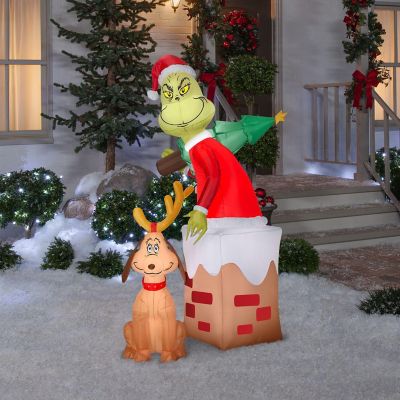 red Gemmy Christmas Airblown Inflatable Grinch w/Max Scene Dr Seuss 5 ft Tall 
