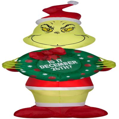 Gemmy Christmas Airblown Inflatable Inflatable Grinch with Wreath  5.5 ft Tall  green Image 1