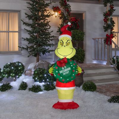 Gemmy Christmas Airblown Inflatable Inflatable Grinch with Wreath  5.5 ft Tall  green Image 1
