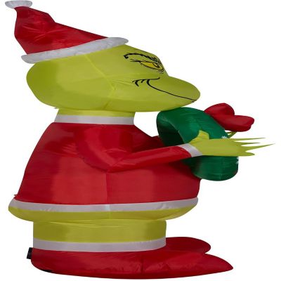 Gemmy Christmas Airblown Inflatable Inflatable Grinch with Wreath  5.5 ft Tall  green Image 2