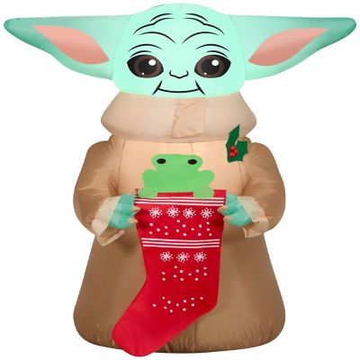 Gemmy Christmas Airblown Inflatable Inflatable Grogu&#8482; with Frog in Stocking  3.5 ft Tall  brown Image 1