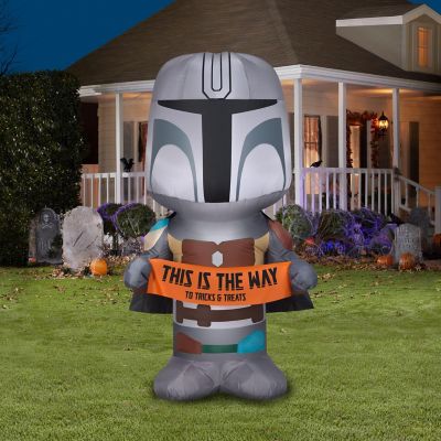 Gemmy Christmas Airblown Inflatable Inflatable Mandalorian with Halloween Banner  5 ft Tall  grey Image 1