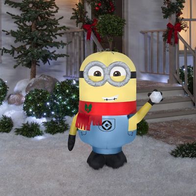Gemmy Christmas Airblown Inflatable Inflatable Minion Phil with Snowball  4 ft Tall  yellow Image 1