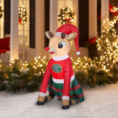 Gemmy Christmas Airblown Inflatable Inflatable Rudolph the Red Nosed Reindeer in Christmas PJs Image 1