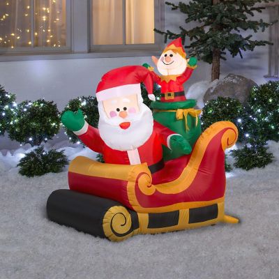 Gemmy Christmas Airblown Inflatable Inflatable Santa and Elf in Sleigh  3.5 ft Tall  red Image 1
