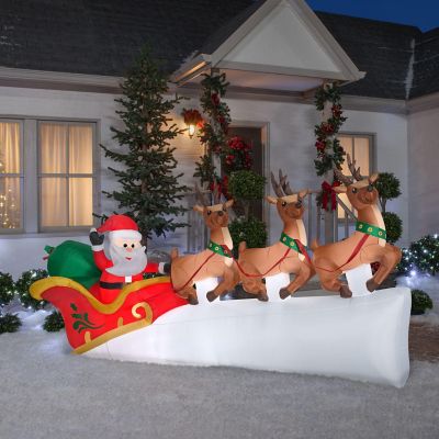 Gemmy Christmas Airblown Inflatable Inflatable Santa's Flying Sleigh  5.5 ft Tall  white Image 1