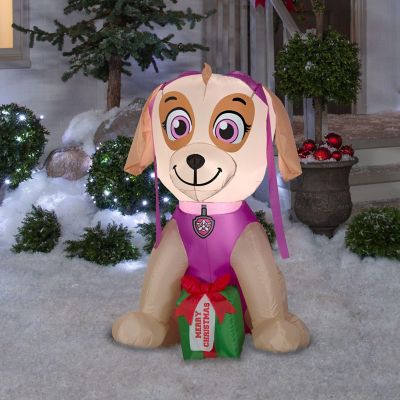 Gemmy Christmas Airblown Inflatable Inflatable Skye with Present  3 ft Tall  Pink Image 1