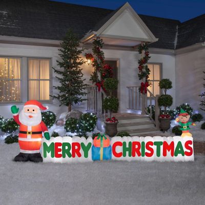 Gemmy Christmas Airblown Inflatable Merry Christmas Sign Scene  4 ft Tall  Multicolored Image 1