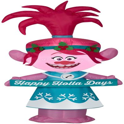 Gemmy Christmas Airblown Inflatable Poppy in Holiday Outfit with Banner Universal  4 ft Tall  pink Image 1