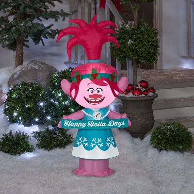 Gemmy Christmas Airblown Inflatable Poppy in Holiday Outfit with Banner Universal  4 ft Tall  pink Image 1