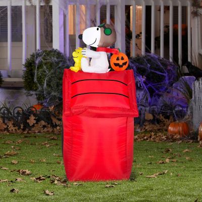 Gemmy Christmas Airblown Inflatable Snoopy as Flying Ace on Dog House Peanuts  3.5 ft Tall Image 1