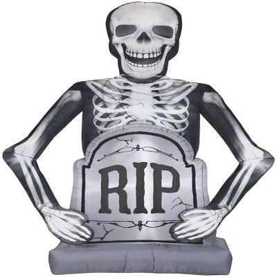 Gemmy Photorealistic Airblown Skeleton with Tombstone Giant  10 ft Tall  Multicolored Image 1