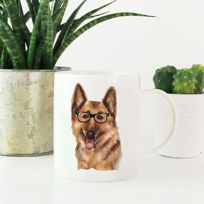 German Shep Black Glasses Ceramic Mug Image 1