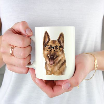 German Shep Black Glasses Ceramic Mug Image 1
