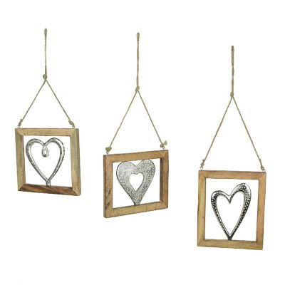 Gerson Set of 3 Wood Framed Open Work Metal Heart Wall D&#233;cor Hangings W/ Rope Hangers Image 1