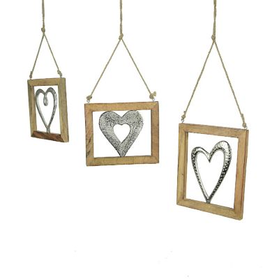 Gerson Set of 3 Wood Framed Open Work Metal Heart Wall D&#233;cor Hangings W/ Rope Hangers Image 1