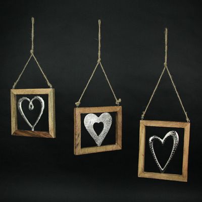 Gerson Set of 3 Wood Framed Open Work Metal Heart Wall D&#233;cor Hangings W/ Rope Hangers Image 3