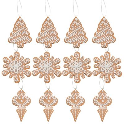 Gingerbread Cookie Christmas Ornaments 12pc Cookie-Shaped Set, 4.5" Large Size Tree Decor Image 1