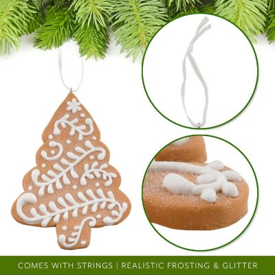 Gingerbread Cookie Christmas Ornaments 12pc Cookie-Shaped Set, 4.5" Large Size Tree Decor Image 2
