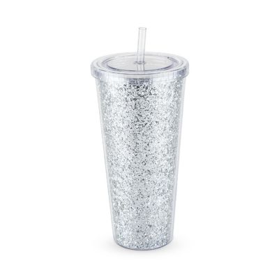 Glam Silver Double Walled Glitter Tumbler Image 1