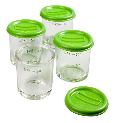Glass Baby Food Storage Containers w Write What You Want Lids (4 Pk)- 2oz Jars with Storage Tray & Dry-Erase Marker- Microwave, Freezer, & Dishwasher Safe- For Image 1
