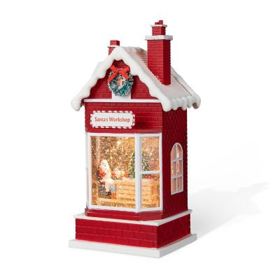 Glitzhome 10.5"H Lighted Santa's Workshop Waterglobe Image 1