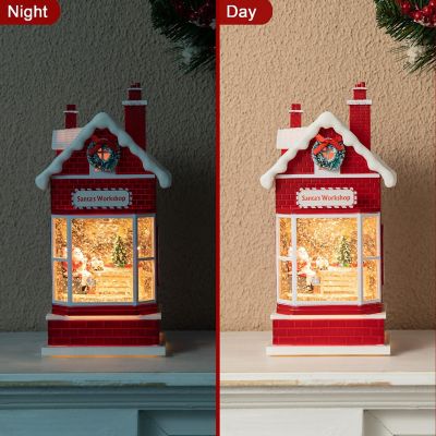 Glitzhome 10.5"H Lighted Santa's Workshop Waterglobe Image 1