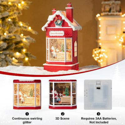 Glitzhome 10.5"H Lighted Santa's Workshop Waterglobe Image 2