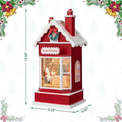 Glitzhome 10.5"H Lighted Santa's Workshop Waterglobe Image 3