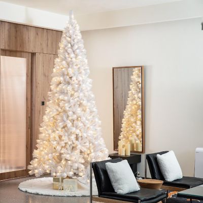 Glitzhome 10ft Pre-Lit White Pine Full-size Artificial Christmas Tree with 800 Warm White Lights, Three Function Image 1