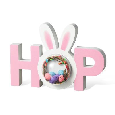 Glitzhome 10"L Easter Wooden Hop Table Decor Image 1