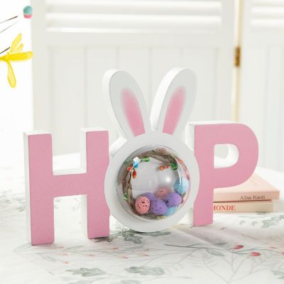 Glitzhome 10"L Easter Wooden Hop Table Decor Image 2