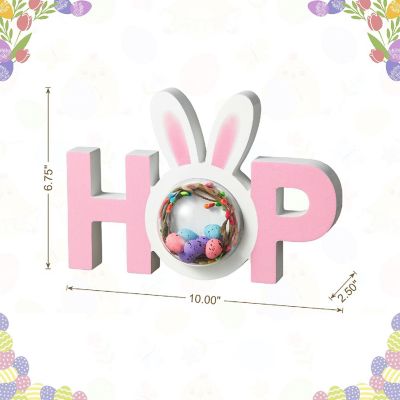 Glitzhome 10"L Easter Wooden Hop Table Decor Image 3
