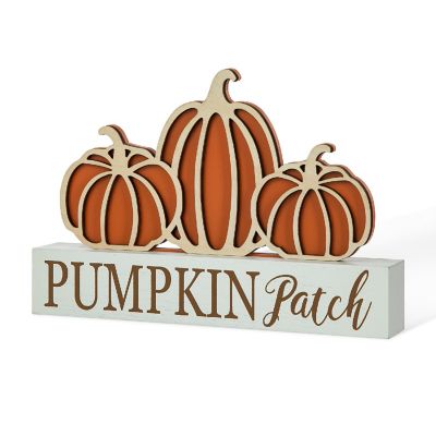 Glitzhome 11.75"L Fall Wooden "PUMPKIN PATCH" Pumpkins Table Sign Image 1