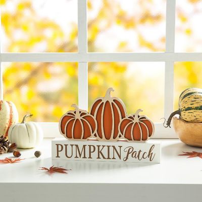 Glitzhome 11.75"L Fall Wooden "PUMPKIN PATCH" Pumpkins Table Sign Image 1