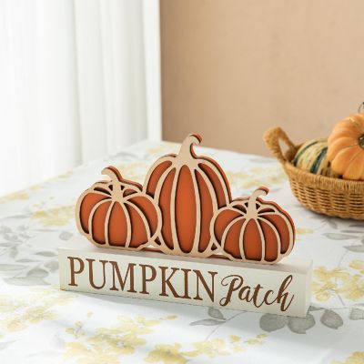 Glitzhome 11.75"L Fall Wooden "PUMPKIN PATCH" Pumpkins Table Sign Image 2