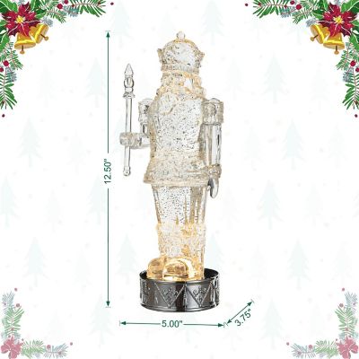 Glitzhome 12.5"H Lighted Acrylic Crystal Nutcracker Figurine Waterglobe Image 3