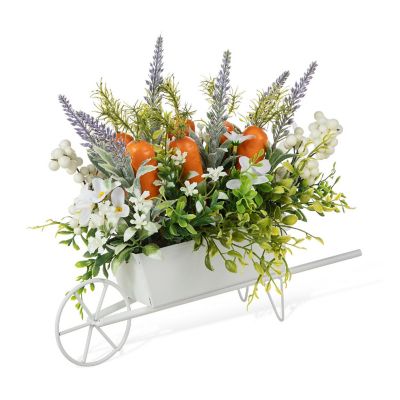 Glitzhome 12.5"L Easter Carrot Metal Wagon Centerpiece Image 1