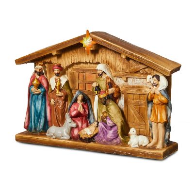 Glitzhome 12.5"L Lighted Resin Nativity House Image 1