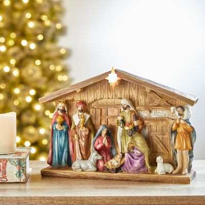 Glitzhome 12.5"L Lighted Resin Nativity House Image 1