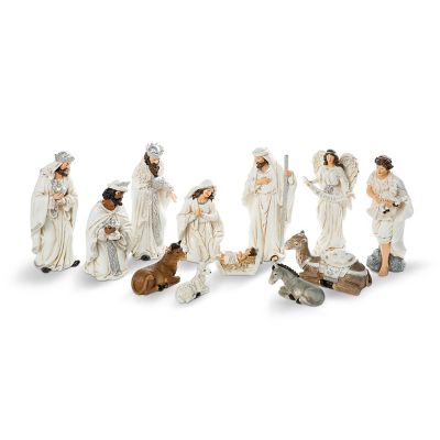 Glitzhome 12pcs Ivory Resin Nativity Figurine Set Image 1