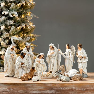 Glitzhome 12pcs Ivory Resin Nativity Figurine Set Image 1