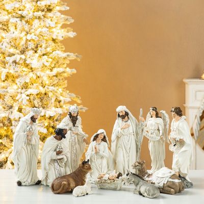 Glitzhome 12pcs Oversized Ivory Resin Nativity Figurine Set Image 1